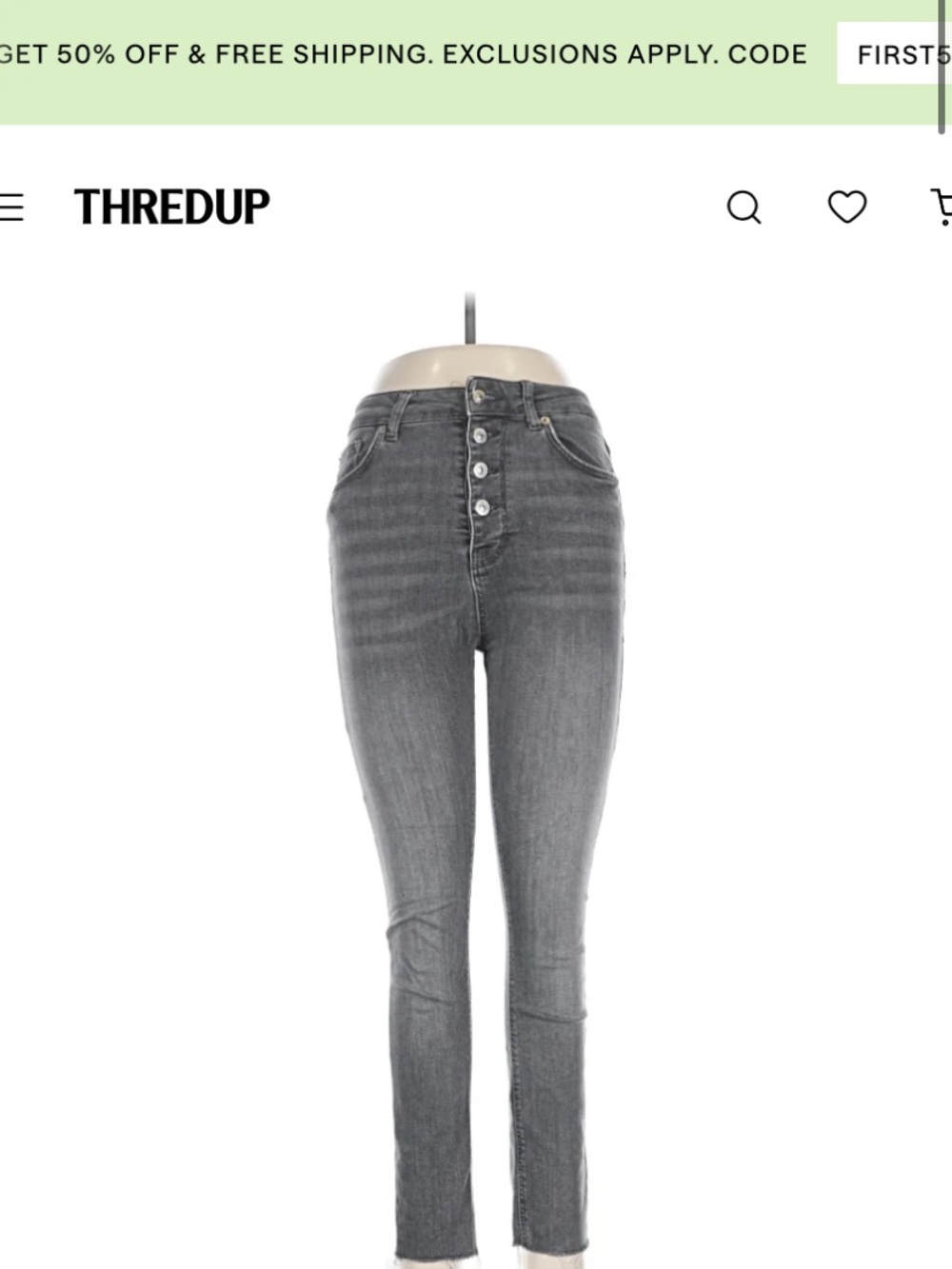 Zara High-Rise Gray Button-Fly Skinny Jeans